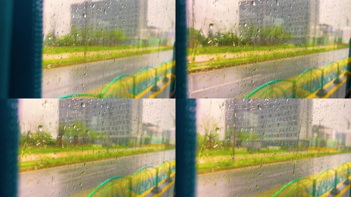 下雨天公交车车窗意境实拍