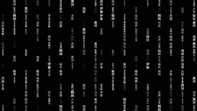 黑龙江省各城市文字粒子动画墙背景