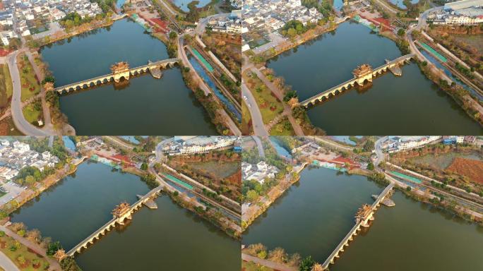 云南建水十七孔桥高空环绕航拍视频