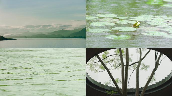 写意 山峦 荷花 细雨