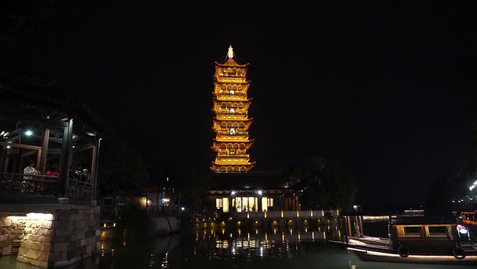 乌镇白莲塔寺夜景