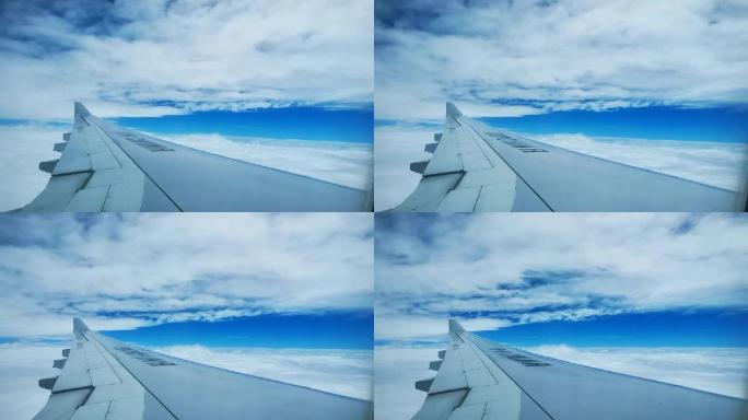 晴天天空蓝天白云云朵飞机机翼