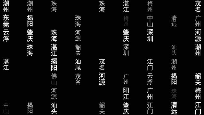广东省各城市文字粒子动画墙背景