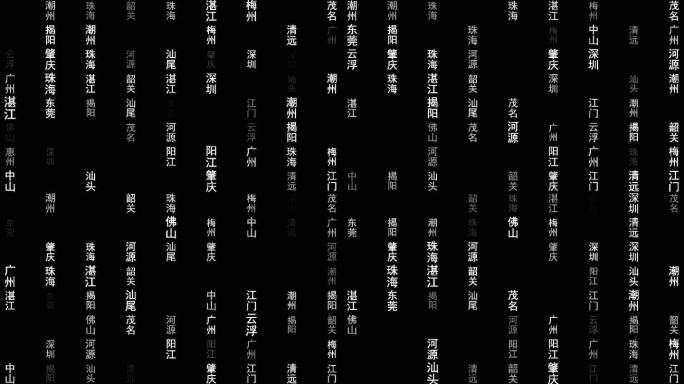 广东省各城市文字粒子动画墙背景