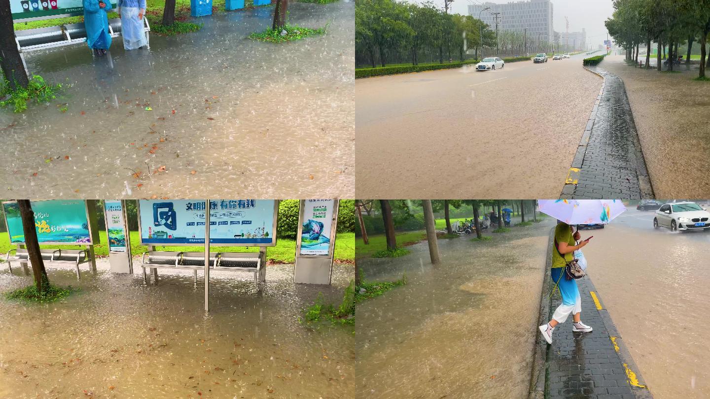 上海烟花台风大暴雨4K实拍