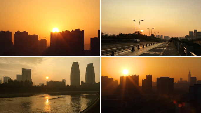 成都清晨城市太阳升起建筑风景早上成都日出