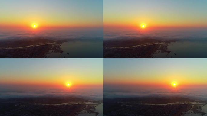 海岸线云海日落夕阳晚霞美景海滨城市01