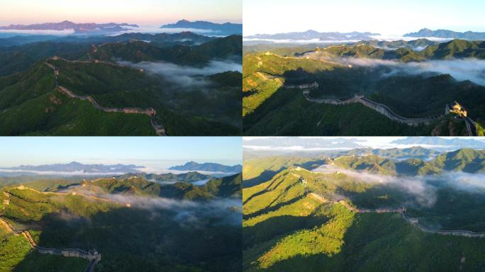 航拍雨后的河北金山岭长城