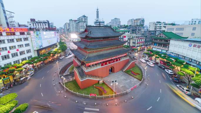 宜宾城市地标建筑大观楼夜景延时摄影