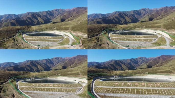 实拍临夏州积石山县黄草坪调蓄水池航拍4K