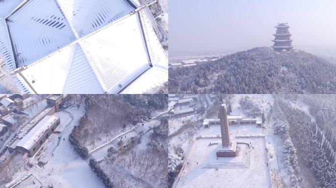 航拍薛城临山阁雪景