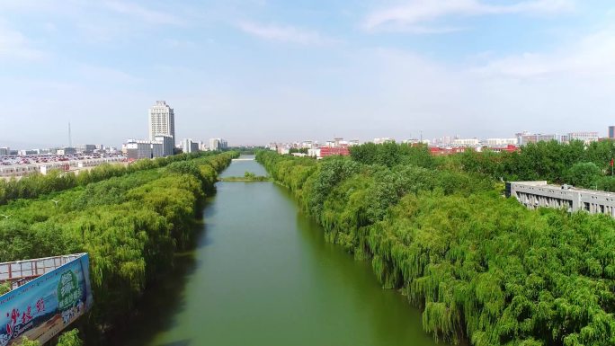 生态、河流航拍，中卫城区绿化4K