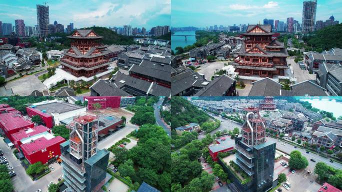 柳州窑埠古镇及周边建筑航拍多镜头