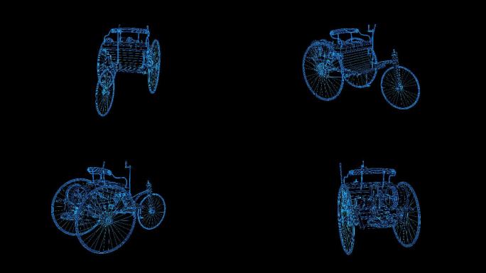 蓝色全息科技线框人类第一辆汽车旋转带通道