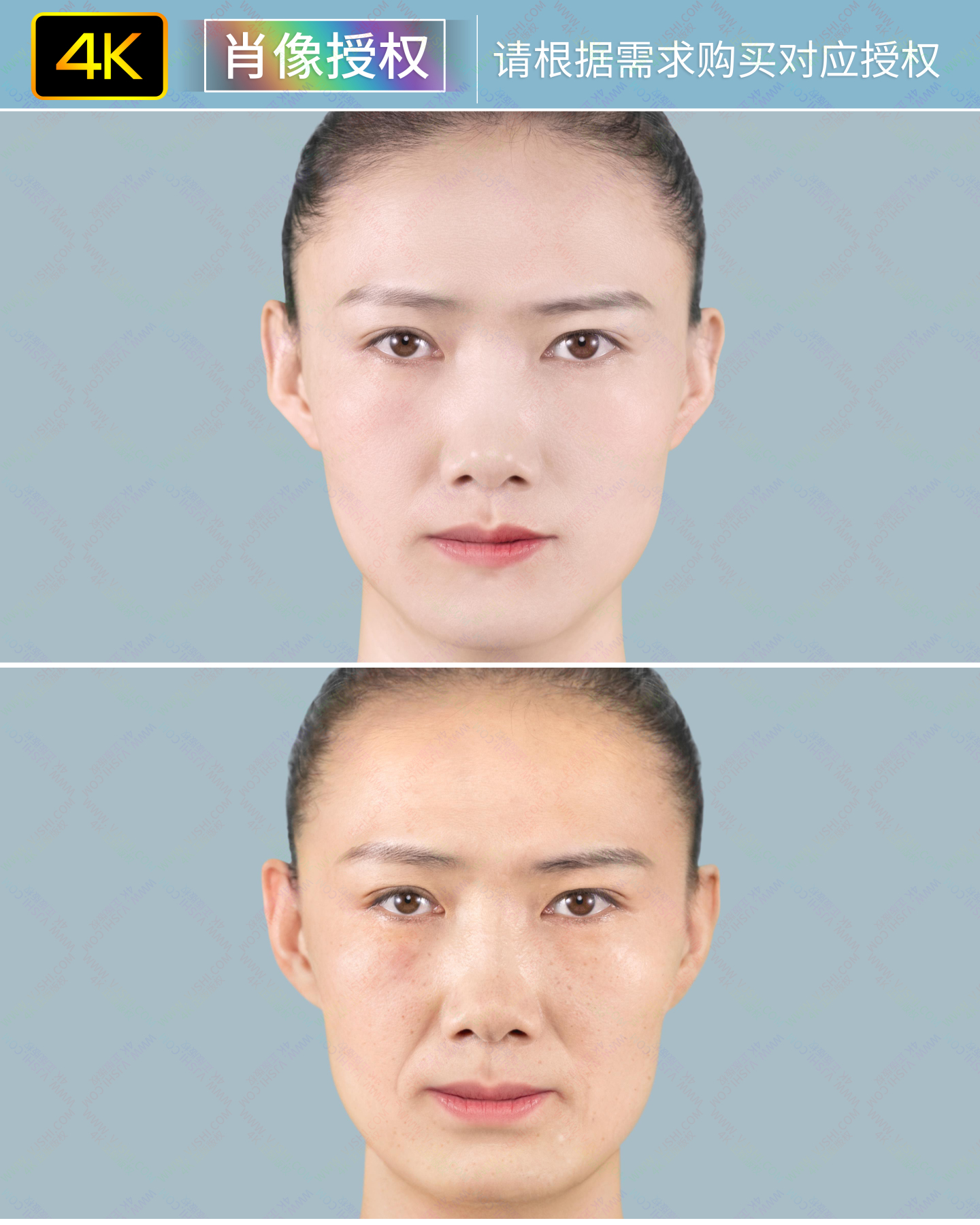 4K女性脸部逐渐消失的黄褐斑雀斑