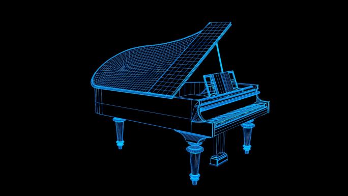 蓝色全息科技线框钢琴旋转带通道