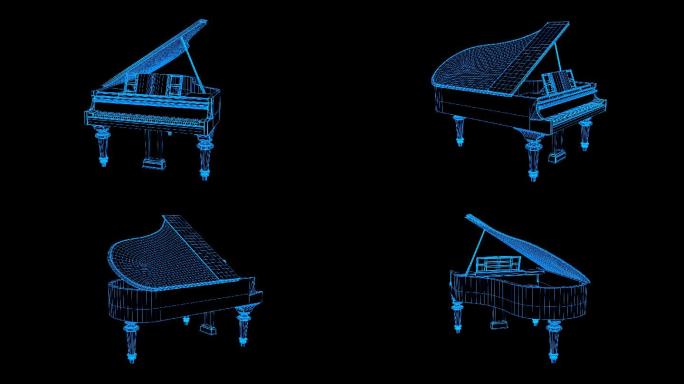 蓝色全息科技线框钢琴旋转带通道