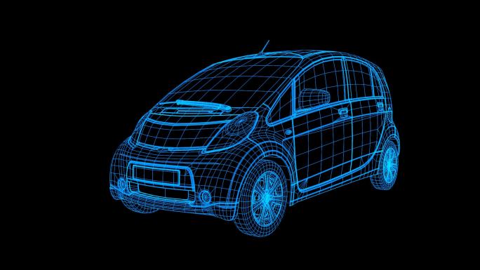 蓝色线框全息科技新能源汽车充电桩带通道