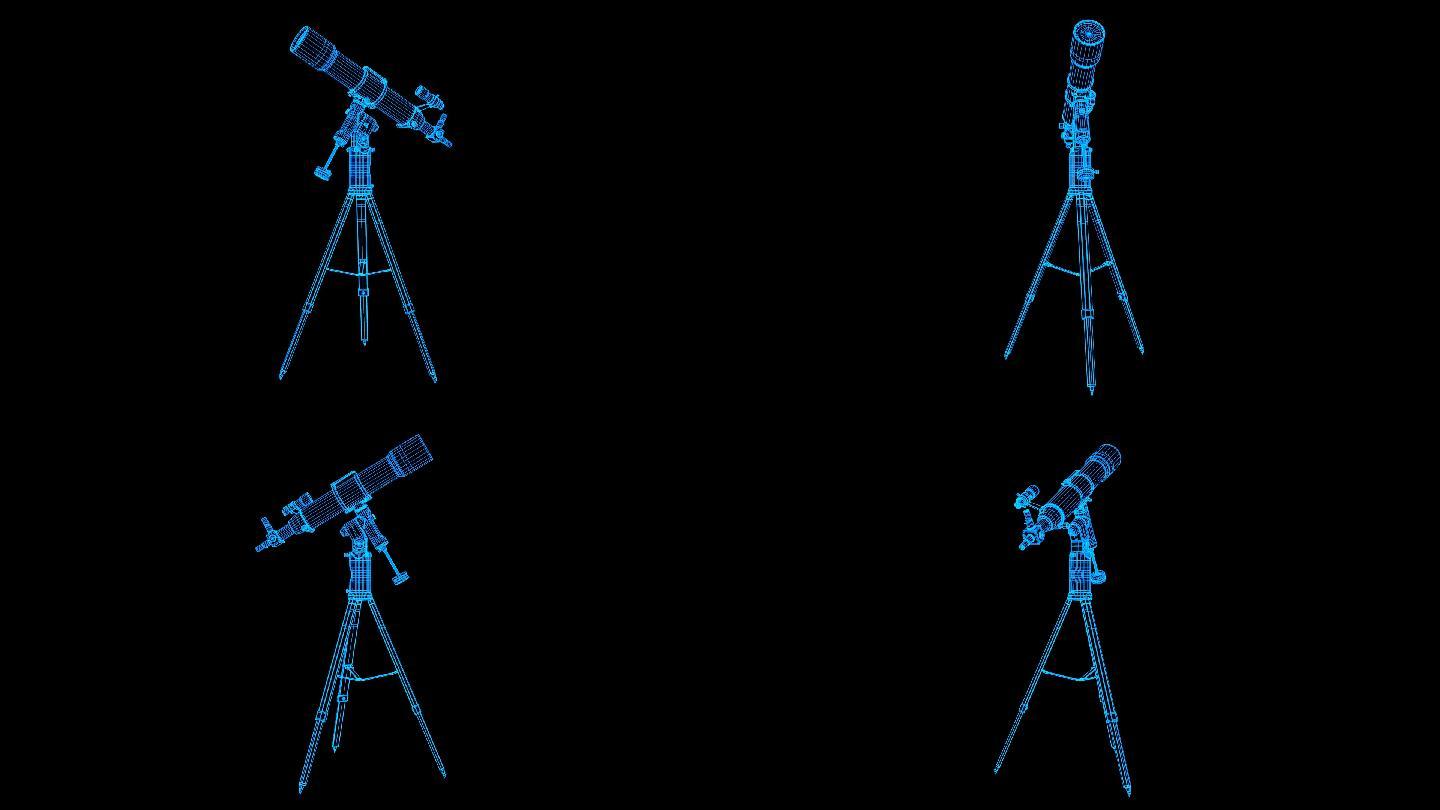 蓝色全息科技线框望远镜旋转带通道