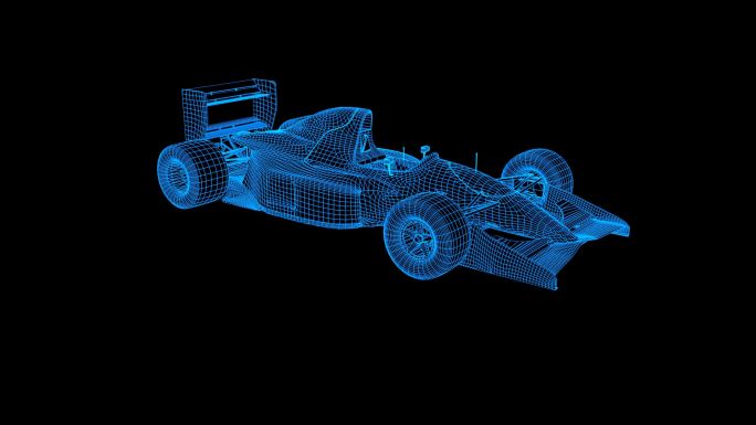 蓝色全息科技线框F1方程式赛车旋转带通道