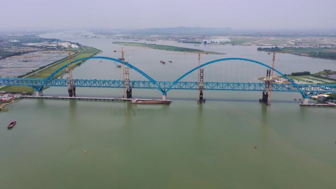 航拍广州市南沙港铁路洪奇沥水道特大桥