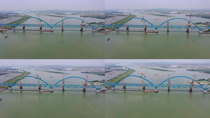 航拍广州市南沙港铁路洪奇沥水道特大桥