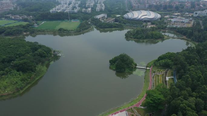 广州大学城中心湖体育馆航拍4K