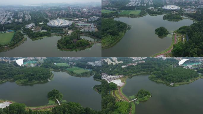 广州大学城中心湖体育馆航拍4K