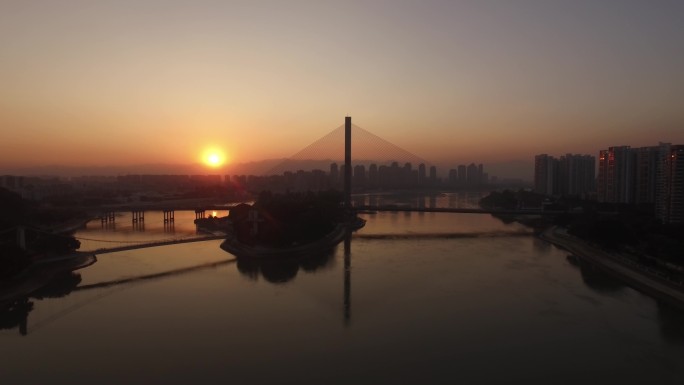 福州三县洲大桥日落航拍