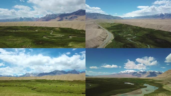 新疆沙漠绿洲航拍