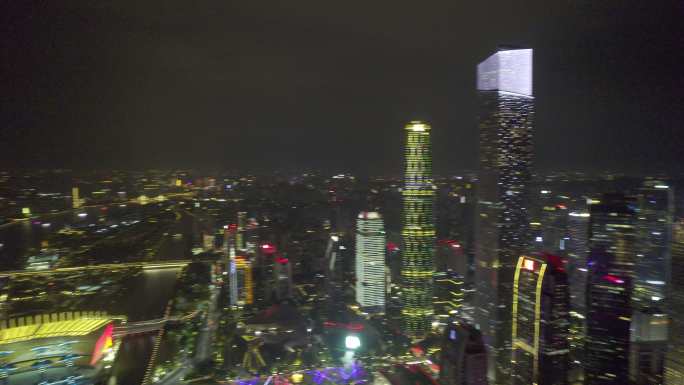 航拍5k广州天德广场珠江新城夜景灯光