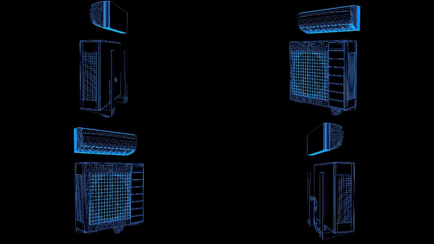 蓝色全息科技线框空调内外机旋转带通道