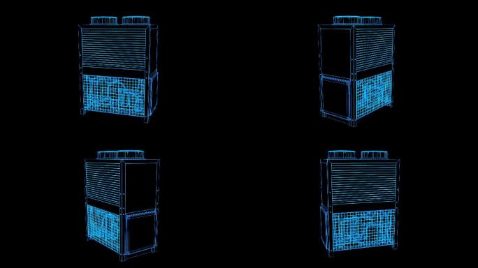 蓝色全息科技线框空调外机旋转带通道