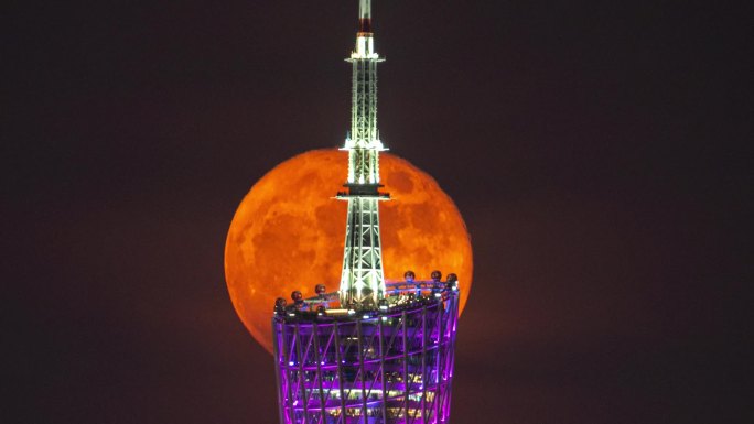 【商用超清】广州塔穿红超级月亮升起中秋