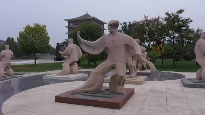 航拍中国太极拳博物馆太极十三式石像49
