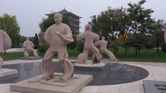航拍中国太极拳博物馆太极十三式石像49