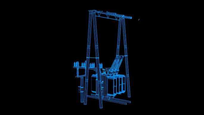 蓝色全息科技线框变压器变电站带通道