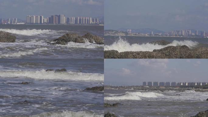 升格拍摄大海近海海浪浪花礁盘【灰片】4