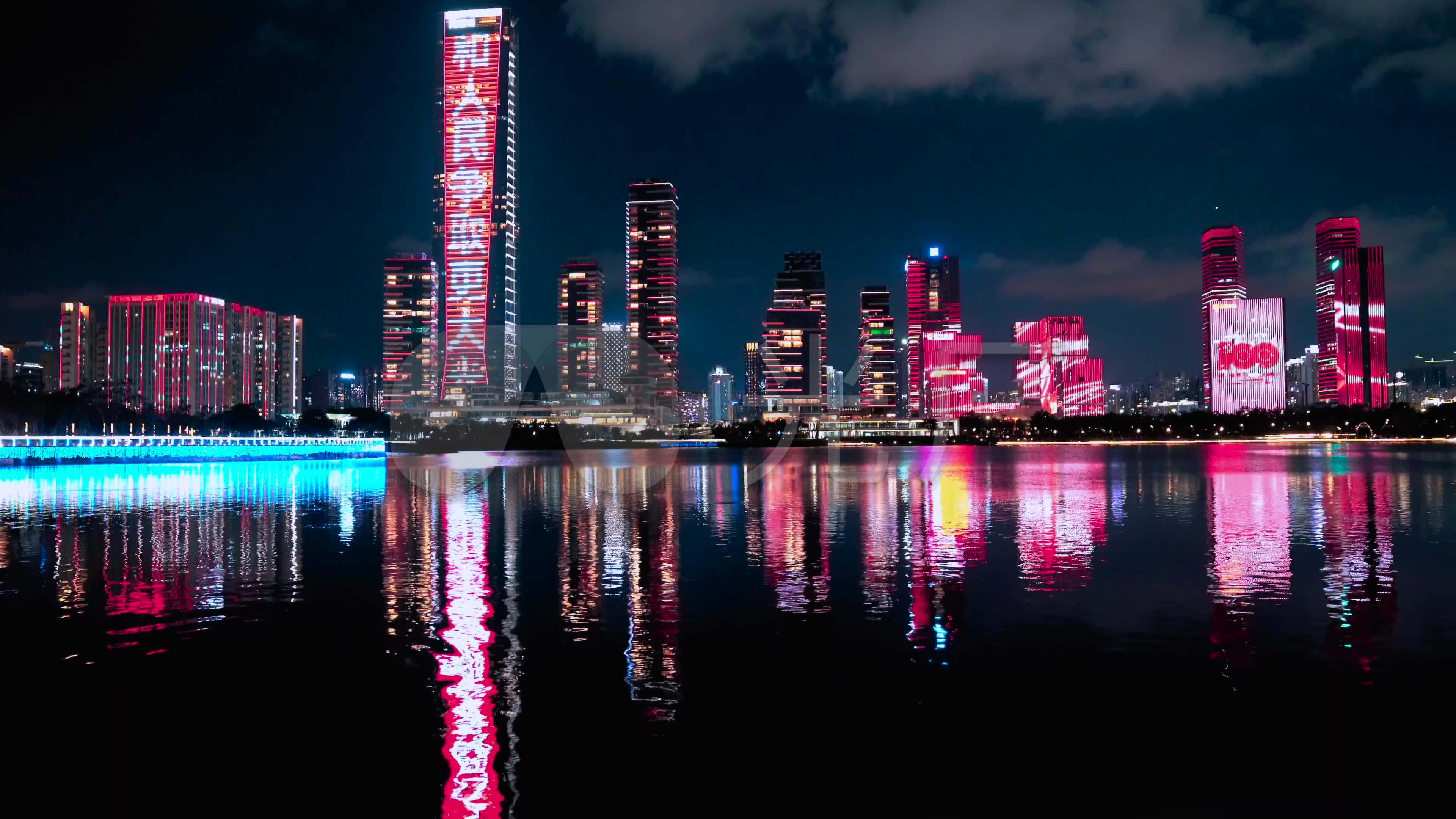 4k深圳湾一号夜景灯光秀