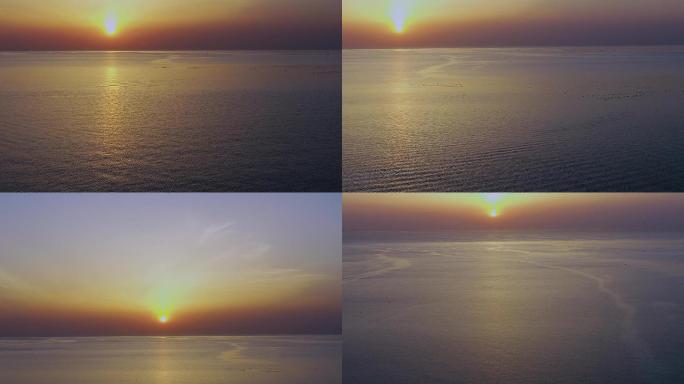 海平面太阳升起  海边日出 航拍日出