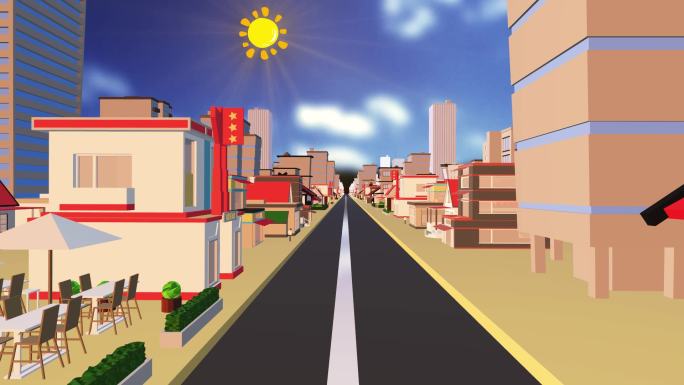 街道3D场景马路店铺卡通动画动态大屏