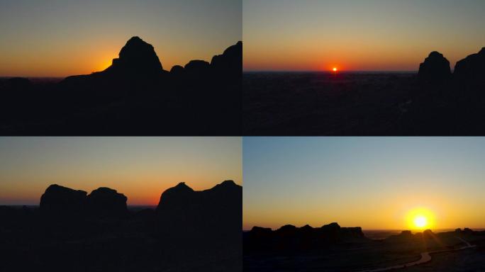 戈壁日落 夕阳 沙漠戈壁 航拍日落 延时