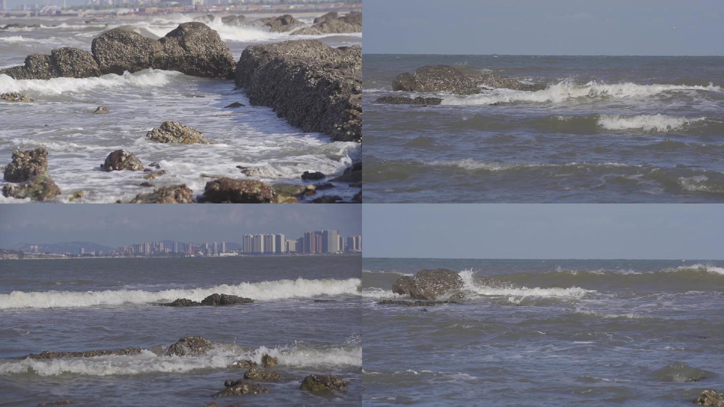 升格拍摄大海近海海浪浪花礁盘【灰片】2