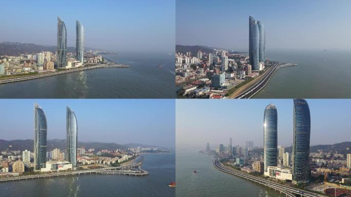 航拍厦门双子塔世茂双塔