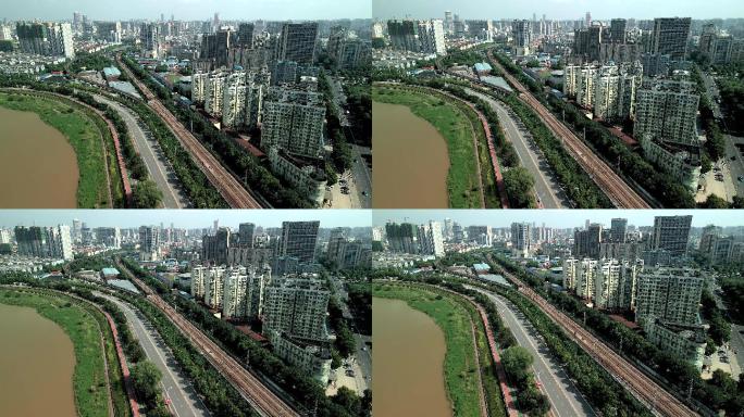4K城市铁路线航拍空镜