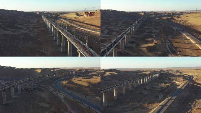 中国高铁在沙漠荒野