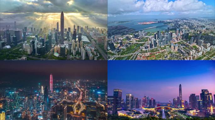 深圳航拍粤港澳大湾区深圳城市风光日落夜景