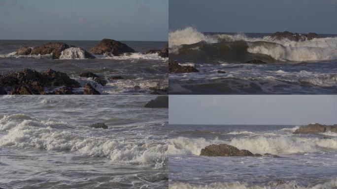 升格拍摄大海近海海浪浪花礁盘【灰片】11