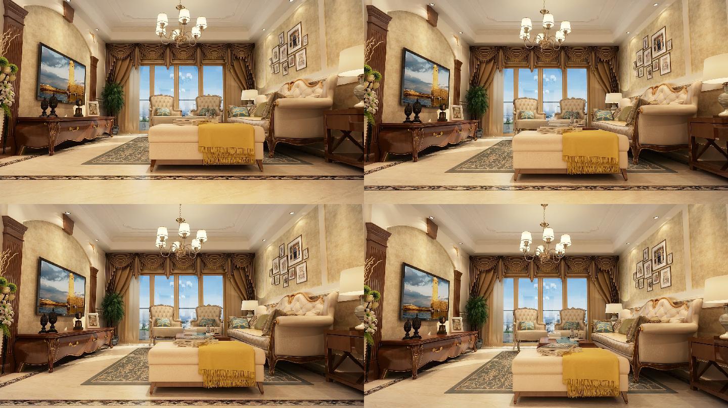 欧式客厅三维建筑房地产住宅3D漫游镜头