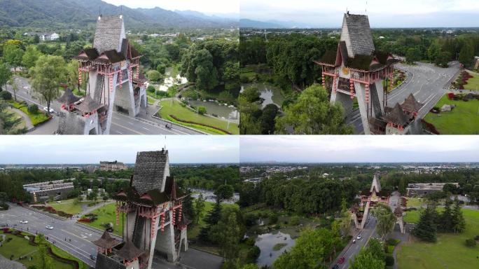 都江堰青城山青城前山牌坊航拍4K